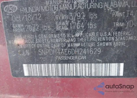 2013 Hyundai Elantra Gls из США, поврежденный, VIN 5NPDH4AE6DH241629